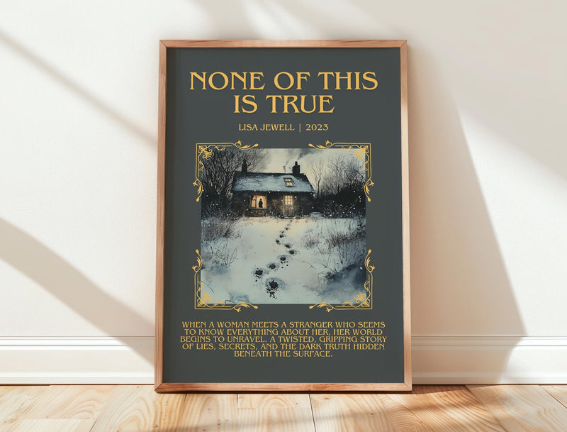 None of this is True minimalist print in frame leaning in hallway – thriller wall art