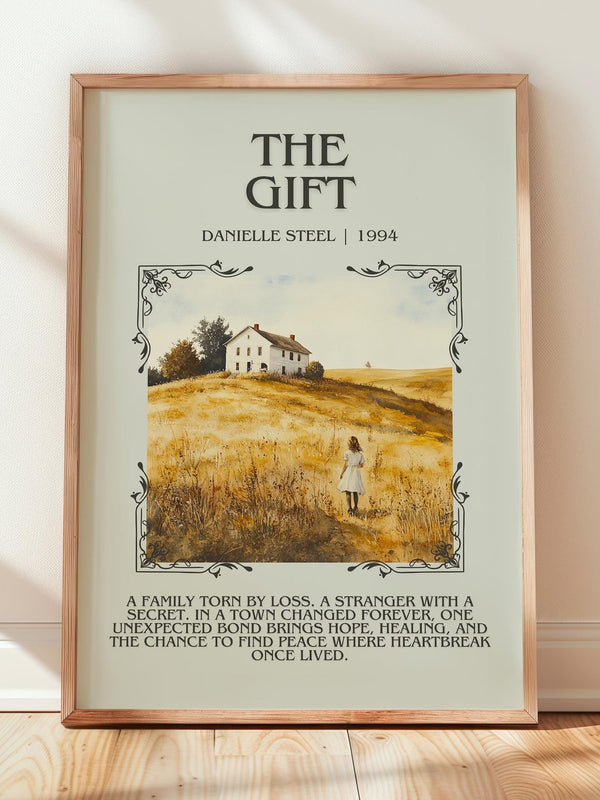 The Gift minimalist print in frame leaning in hallway – romance wall art