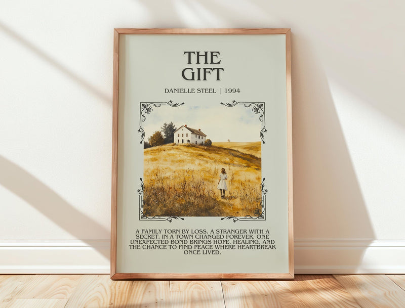 The Gift minimalist print in frame leaning in hallway – romance wall art