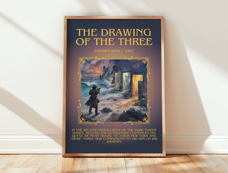 The Drawing of the Three minimalist print in frame leaning in hallway – fantasy wall art