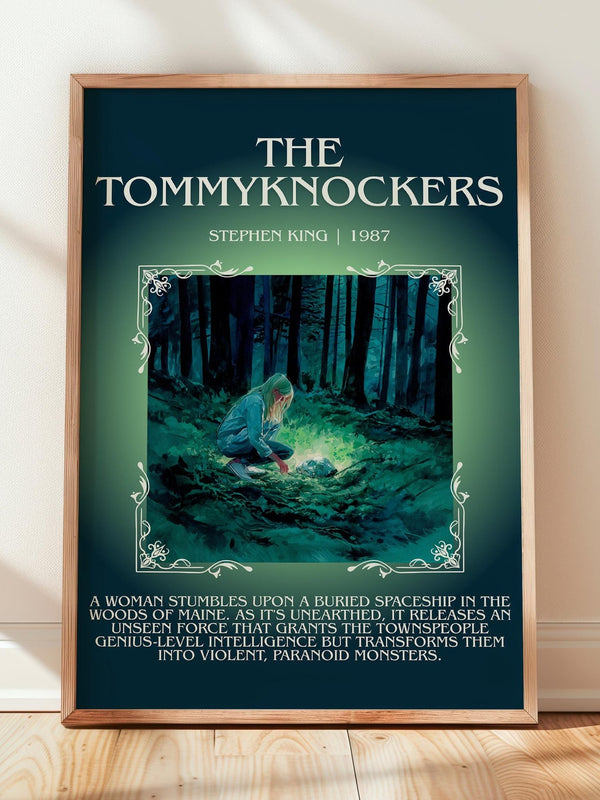The Tommyknockers minimalist print in frame leaning in hallway – horror wall art