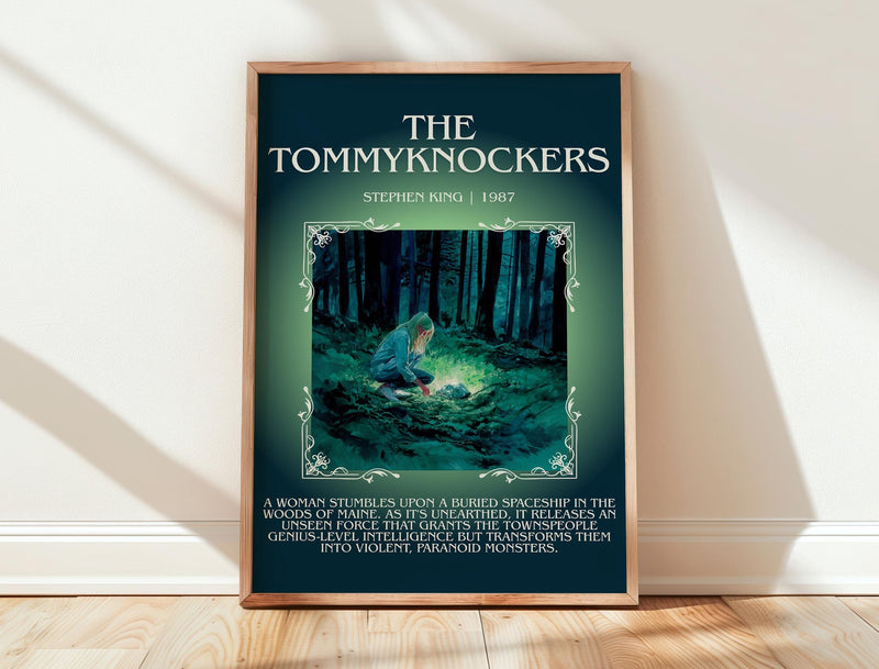 The Tommyknockers minimalist print in frame leaning in hallway – horror wall art