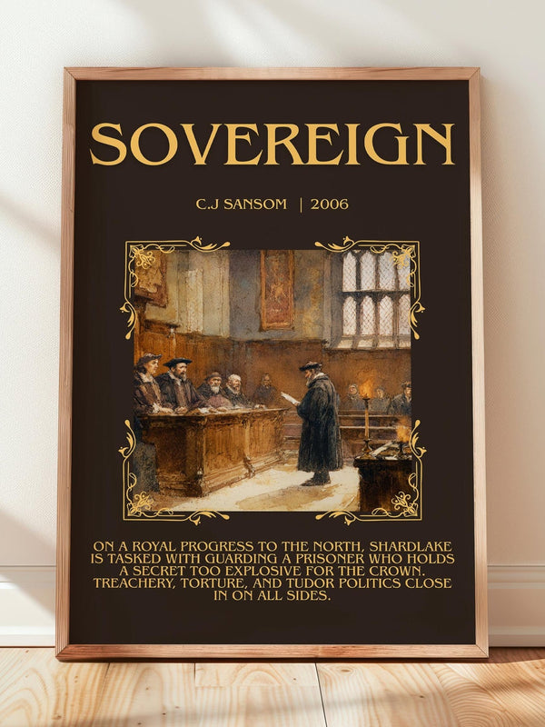 Sovereign minimalist print in frame leaning in hallway – historical fiction wall art