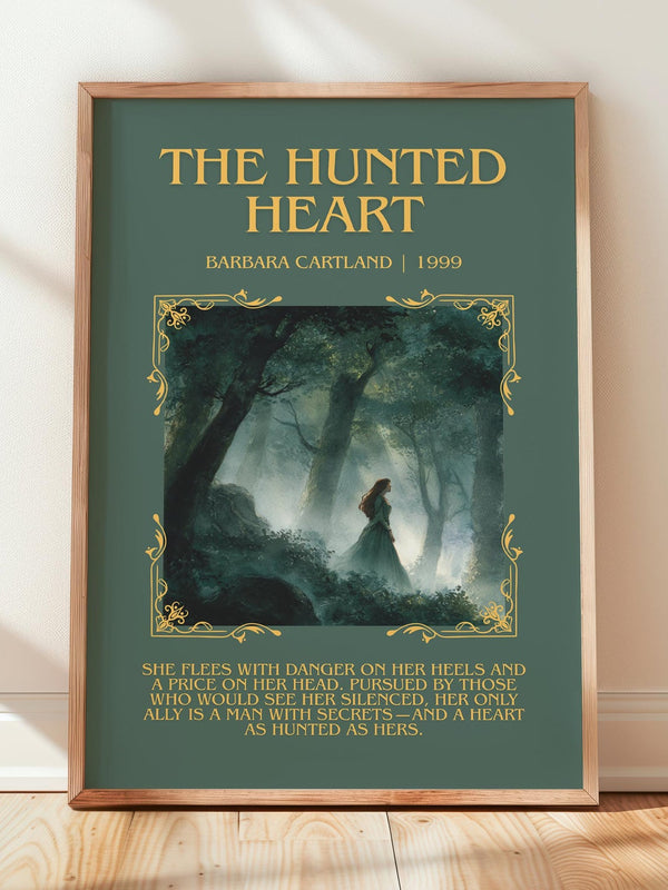 The Hunted Heart minimalist print in frame leaning in hallway – romance wall art