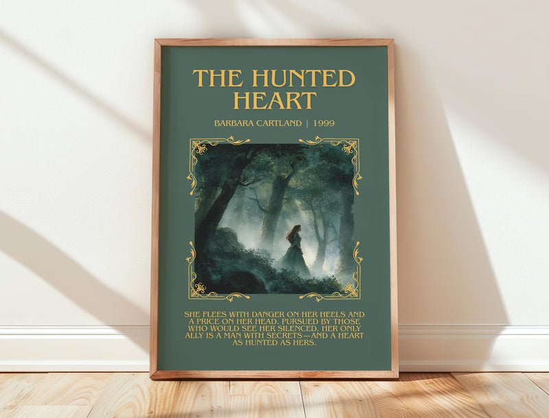The Hunted Heart minimalist print in frame leaning in hallway – romance wall art
