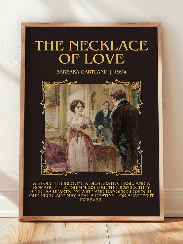 The Necklace of Love minimalist print in frame leaning in hallway – romance wall art