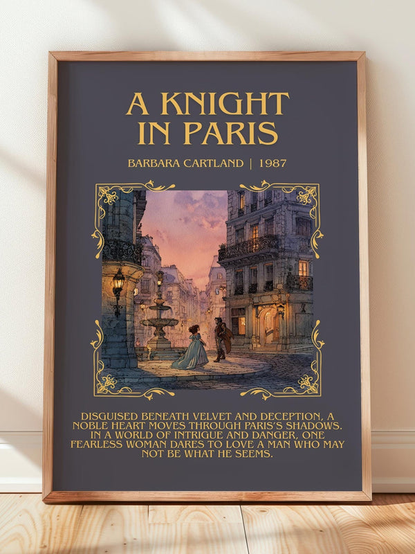 A Knight in Paris minimalist print in frame leaning in hallway – romance wall art