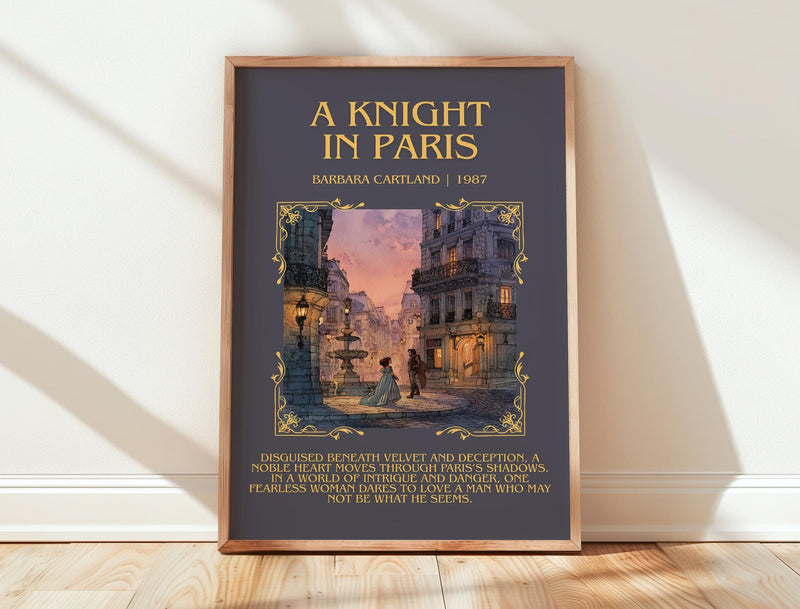 A Knight in Paris minimalist print in frame leaning in hallway – romance wall art
