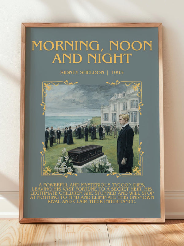 Morning, Noon and Night minimalist print in frame leaning in hallway – thriller wall art