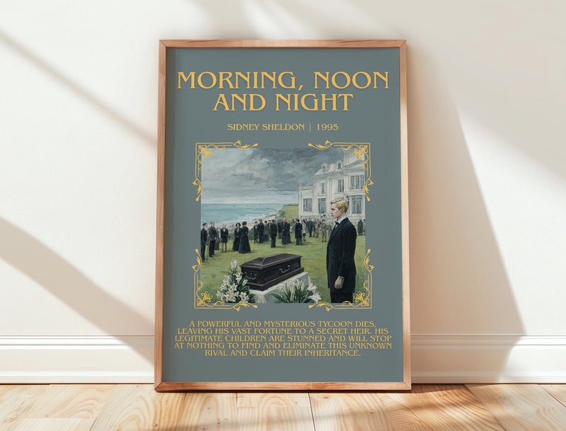 Morning, Noon and Night minimalist print in frame leaning in hallway – thriller wall art