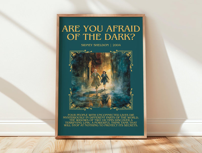 Are You Afraid of the Dark? minimalist print in frame leaning in hallway – thriller wall art