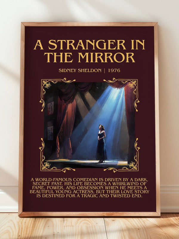 A Stranger in the Mirror minimalist print in frame leaning in hallway – romance wall art