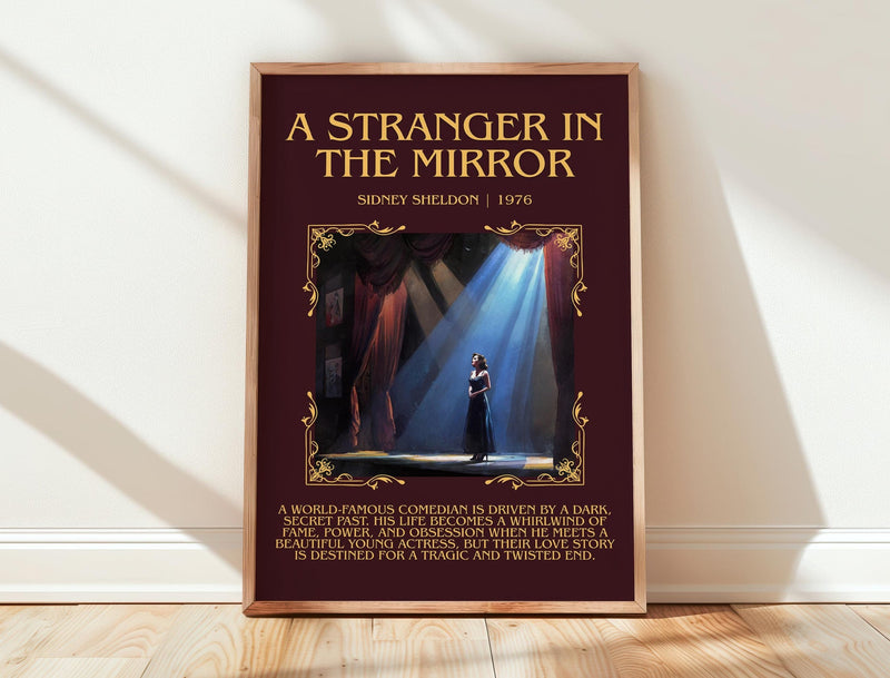 A Stranger in the Mirror minimalist print in frame leaning in hallway – romance wall art