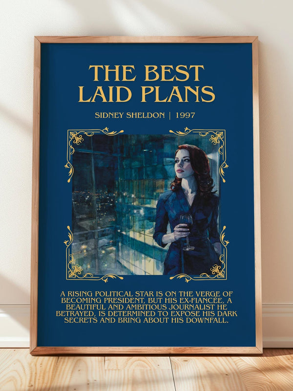 The Best Laid Plans minimalist print in frame leaning in hallway – contemporary fiction wall art