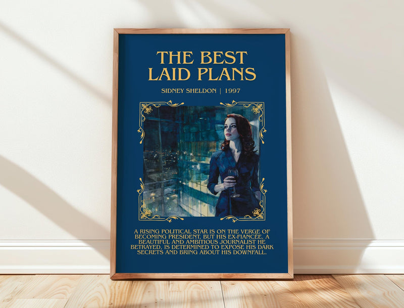 The Best Laid Plans minimalist print in frame leaning in hallway – contemporary fiction wall art
