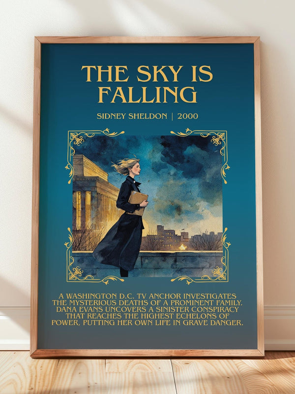 The Sky Is Falling minimalist print in frame leaning in hallway – thriller wall art