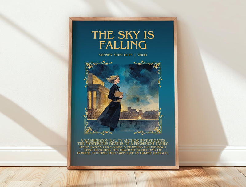 The Sky Is Falling minimalist print in frame leaning in hallway – thriller wall art