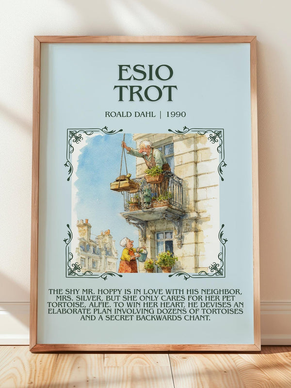 Esio Trot minimalist print in frame leaning in hallway – childrens wall art