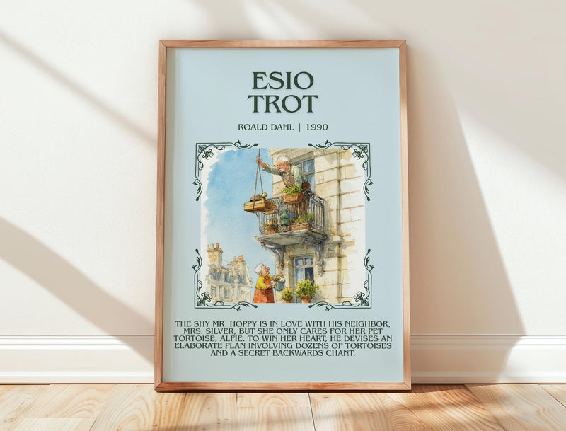 Esio Trot minimalist print in frame leaning in hallway – childrens wall art