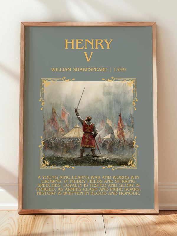 Henry V minimalist print in frame leaning in hallway – classic literature wall art