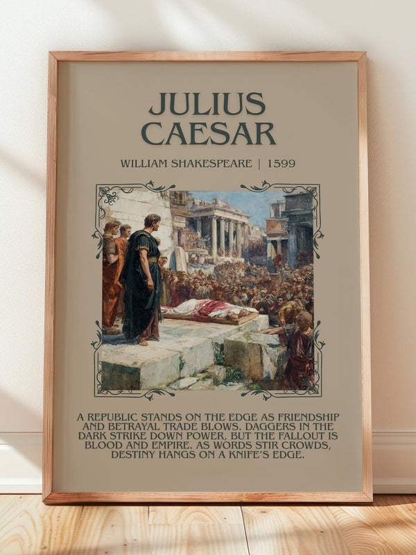 Julius Caesar minimalist print in frame leaning in hallway – classic literature wall art