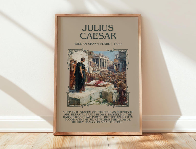Julius Caesar minimalist print in frame leaning in hallway – classic literature wall art