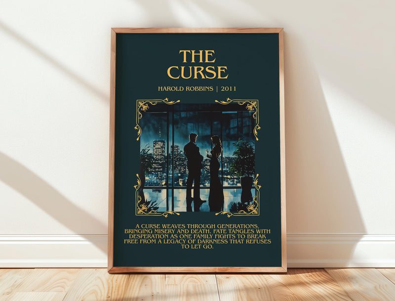 The Curse minimalist print in frame leaning in hallway – thriller wall art