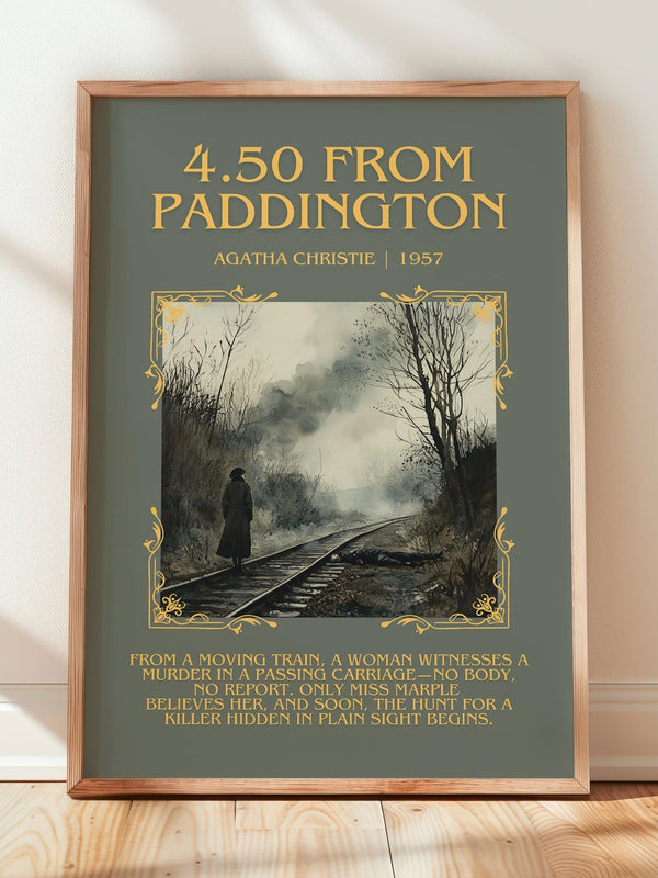 4.50 from Paddington minimalist print in frame leaning in hallway – mystery wall art