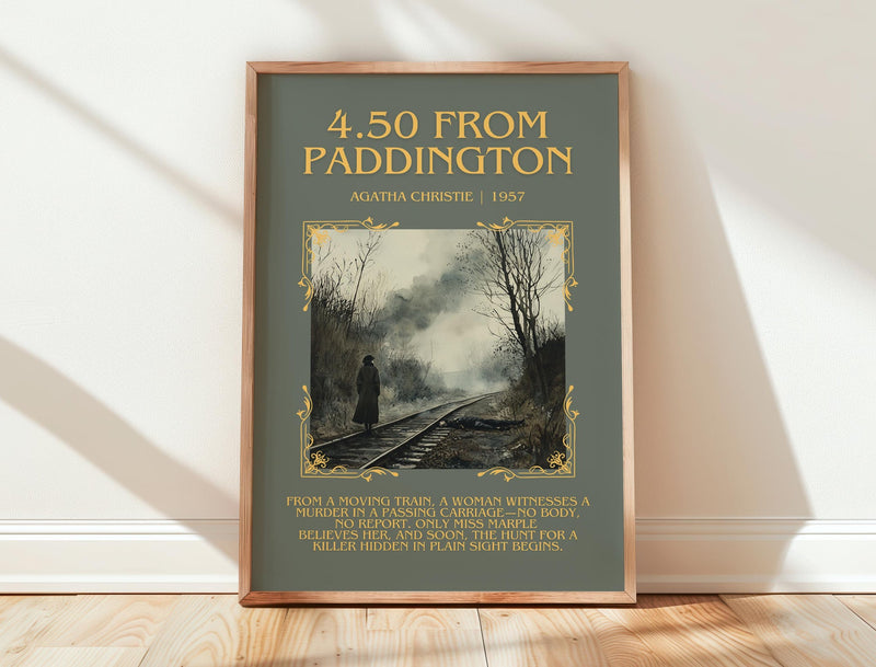 4.50 from Paddington minimalist print in frame leaning in hallway – mystery wall art