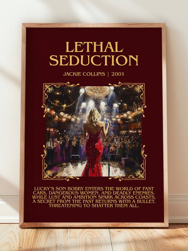 Lethal Seduction minimalist print in frame leaning in hallway – romance wall art