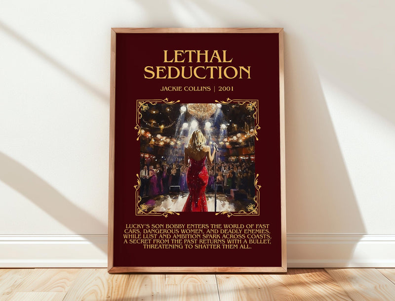 Lethal Seduction minimalist print in frame leaning in hallway – romance wall art