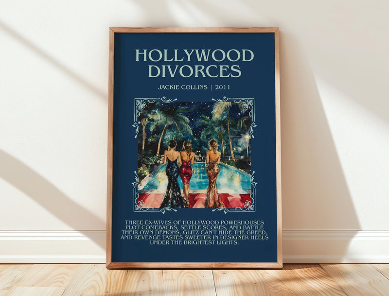 Hollywood Divorces minimalist print in frame leaning in hallway – romance wall art