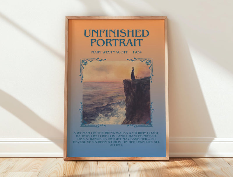 Unfinished Portrait minimalist print in frame leaning in hallway – romance wall art