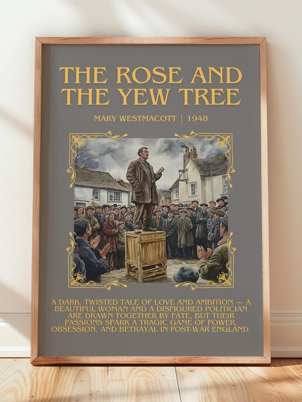The Rose And The Yew Tree minimalist print in frame leaning in hallway – romance wall art