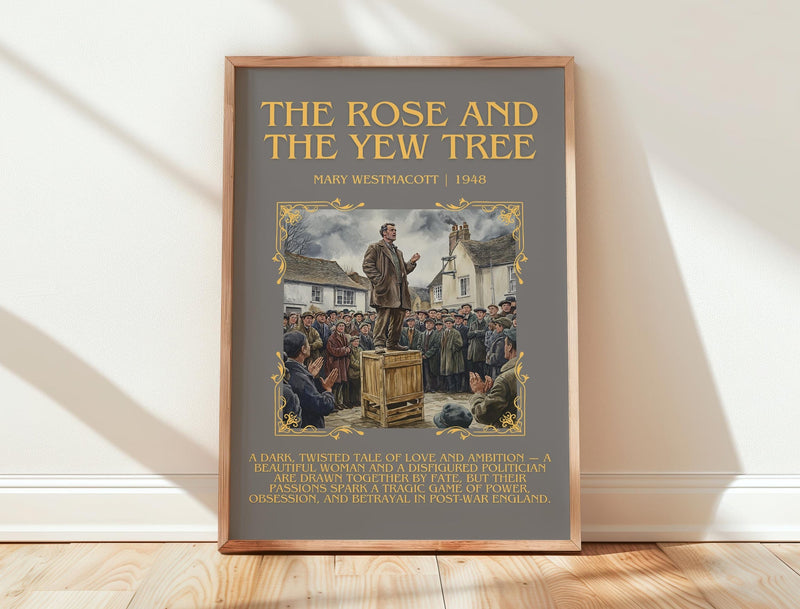 The Rose And The Yew Tree minimalist print in frame leaning in hallway – romance wall art