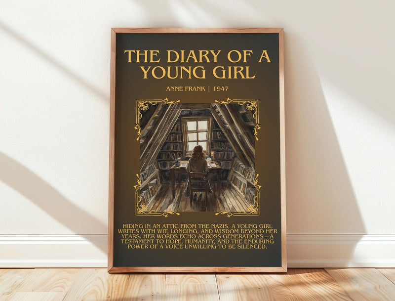 The Diary Of A Young Girl minimalist print in frame leaning in hallway – memoir wall art