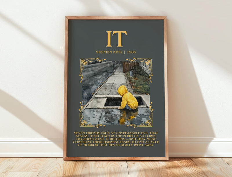 It minimalist print in frame leaning in hallway – horror wall art