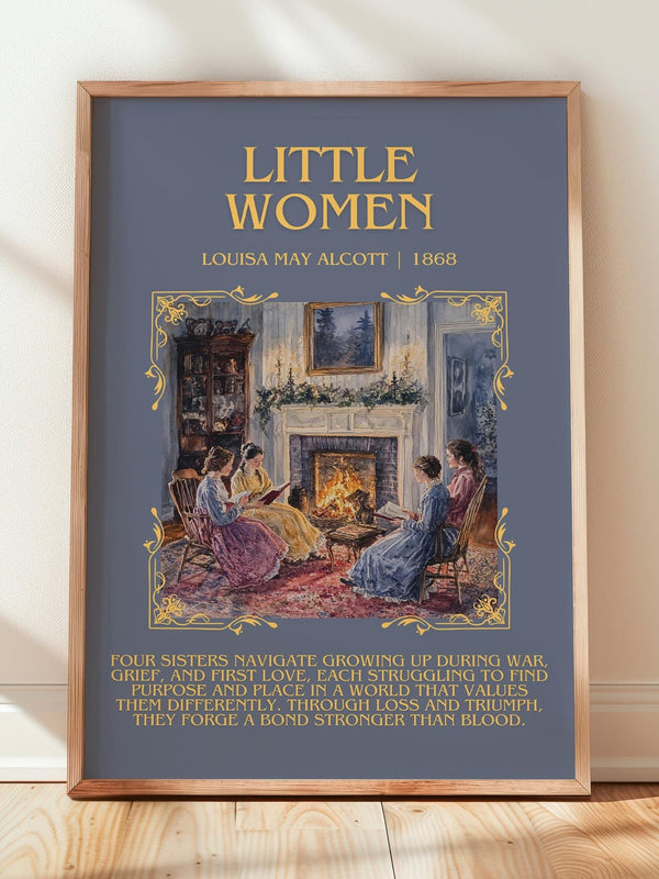 Little Women minimalist print in frame leaning in hallway – classic literature wall art