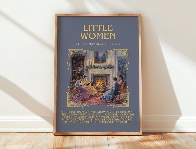 Little Women minimalist print in frame leaning in hallway – classic literature wall art