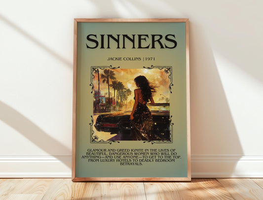 Sinners by Jackie Collins | Descriptive Book Poster | Blurby