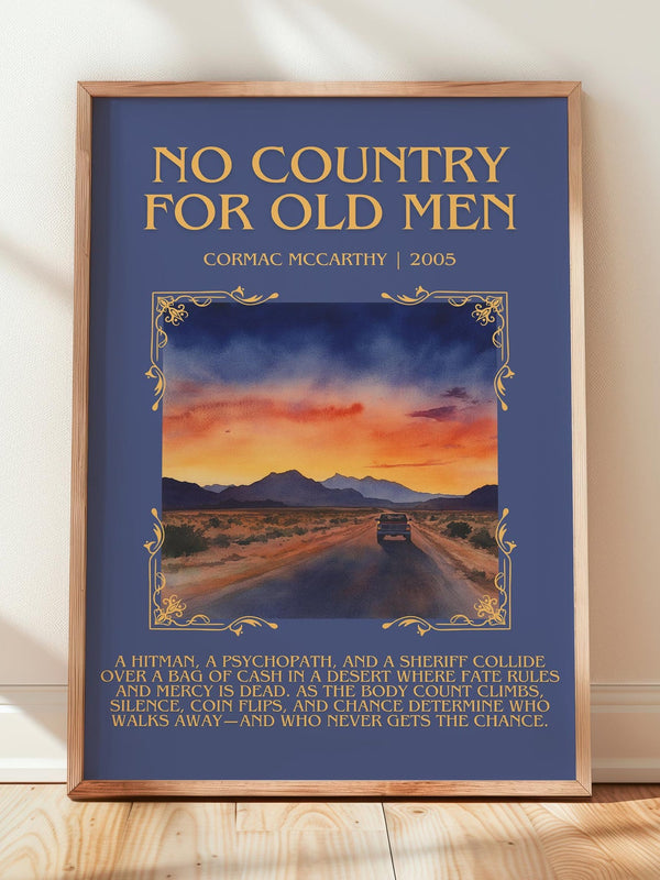 No Country For Old Men minimalist print in frame leaning in hallway – thriller wall art