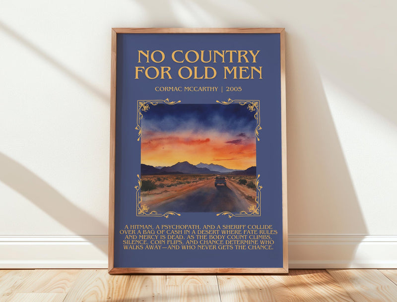 No Country For Old Men minimalist print in frame leaning in hallway – thriller wall art
