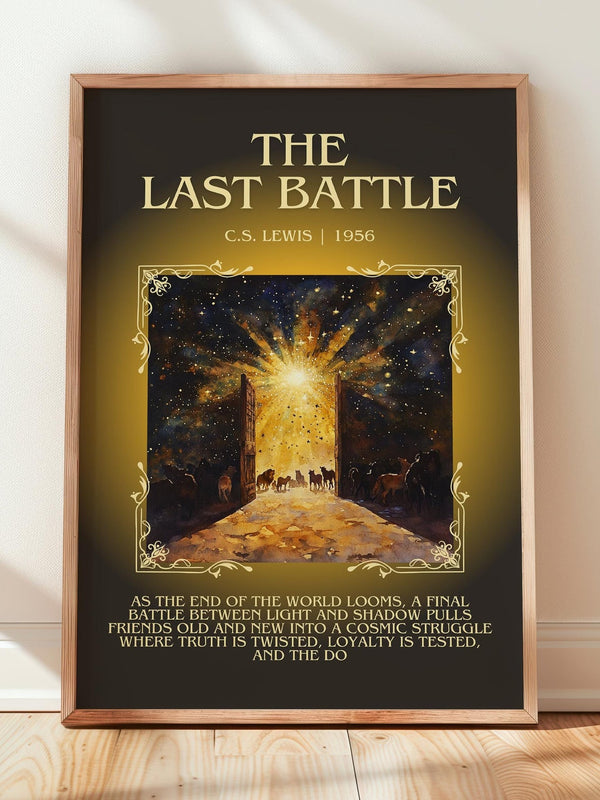 The Last Battle minimalist print in frame leaning in hallway – childrens wall art