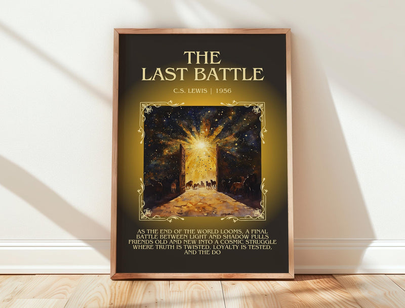 The Last Battle minimalist print in frame leaning in hallway – childrens wall art