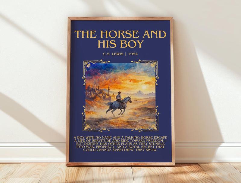The Horse and his Boy minimalist print in frame leaning in hallway – childrens wall art