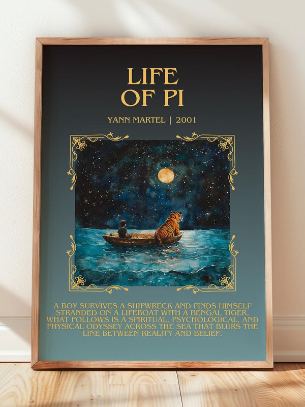 Life of Pi minimalist print in frame leaning in hallway – literary fiction wall art