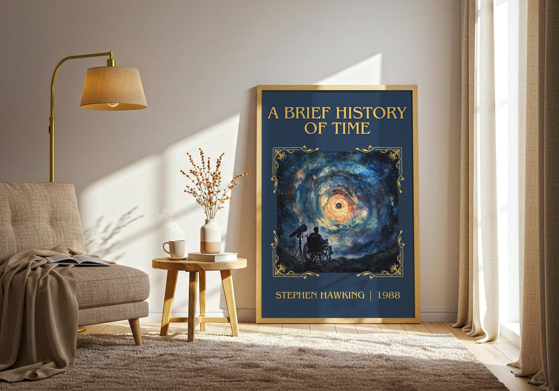 A Brief History of Time classic book art print paper finish options – matte satin gloss (mockup)