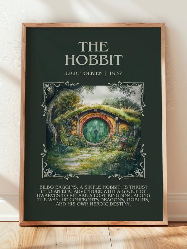 The Hobbit minimalist print in frame leaning in hallway – fantasy wall art
