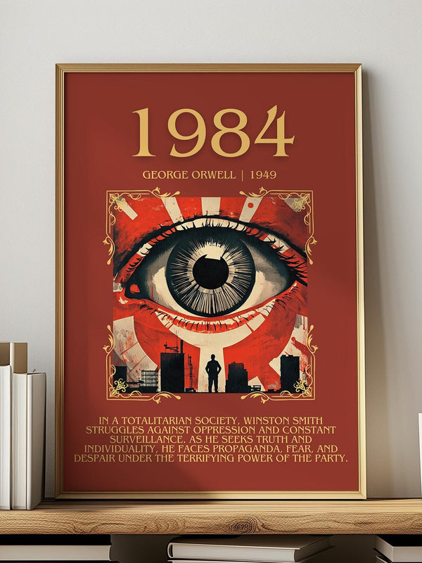 1984 classic book art print in frame leaning in hallway – dystopian wall art