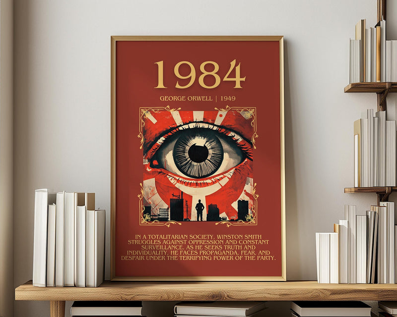 1984 classic book art print in frame leaning in hallway – dystopian wall art